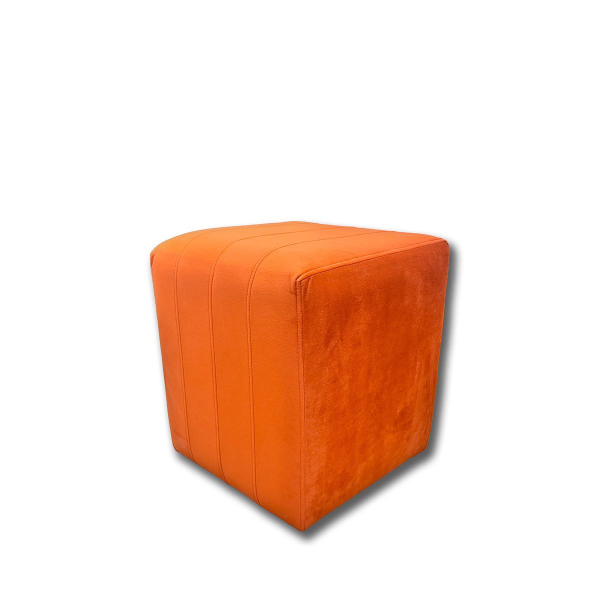 Квадратный табурет / мягкий пуф с обивкой – небольшая банкетка из оранжевого бархата, современный стиль