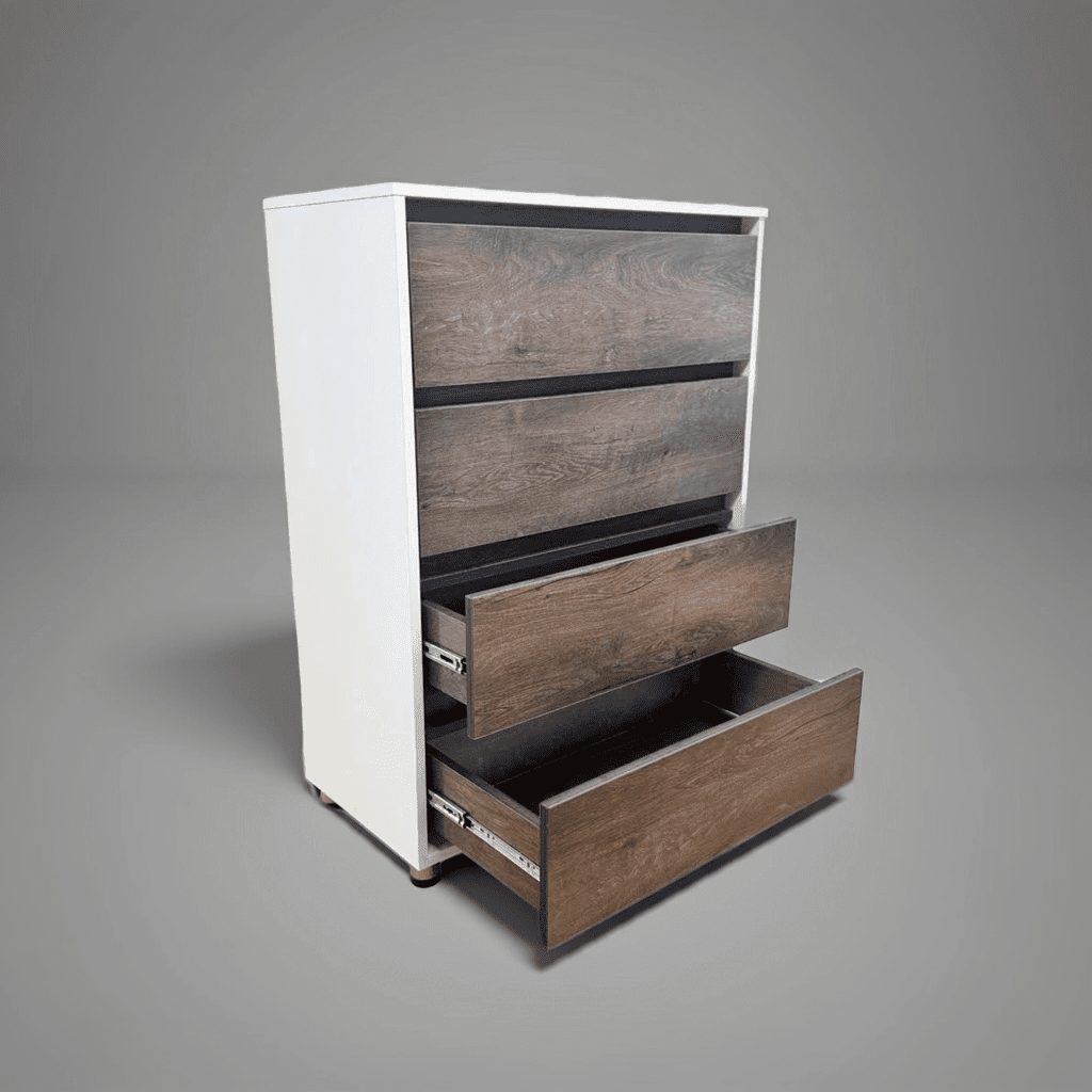 Comodă albă cu 4 sertare finisaj nuc închis – design modern, 4S/FI/FM - imagine 5