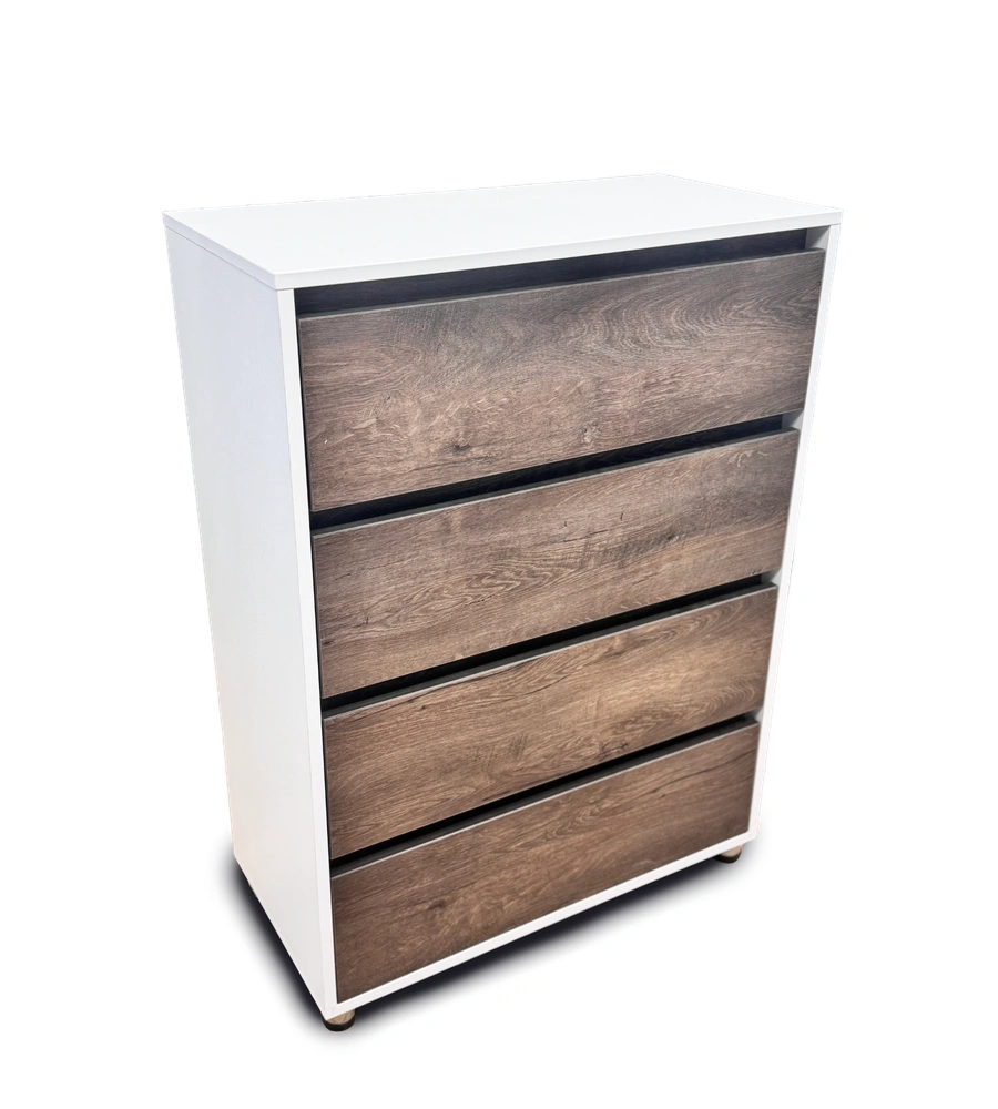 Comodă albă cu 4 sertare finisaj nuc închis – design modern, 4S/FI/FM - imagine 2