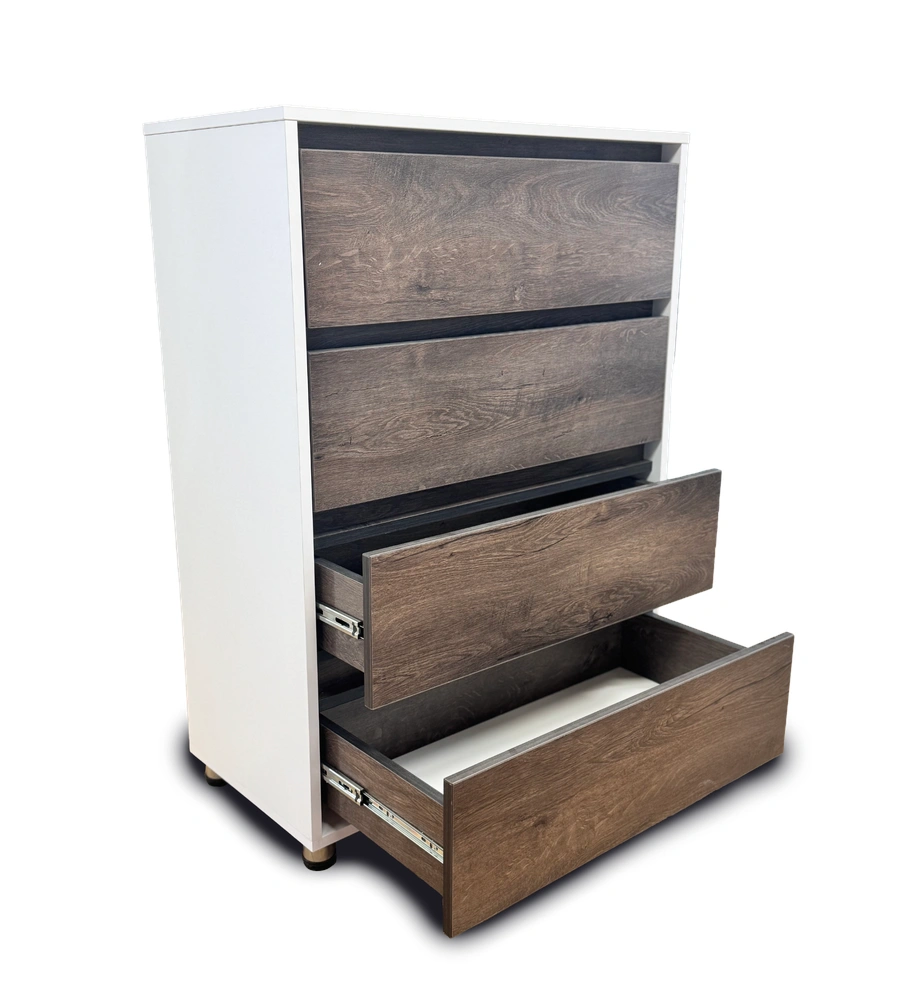 Comodă albă cu 4 sertare finisaj nuc închis – design modern, 4S/FI/FM - imagine 3