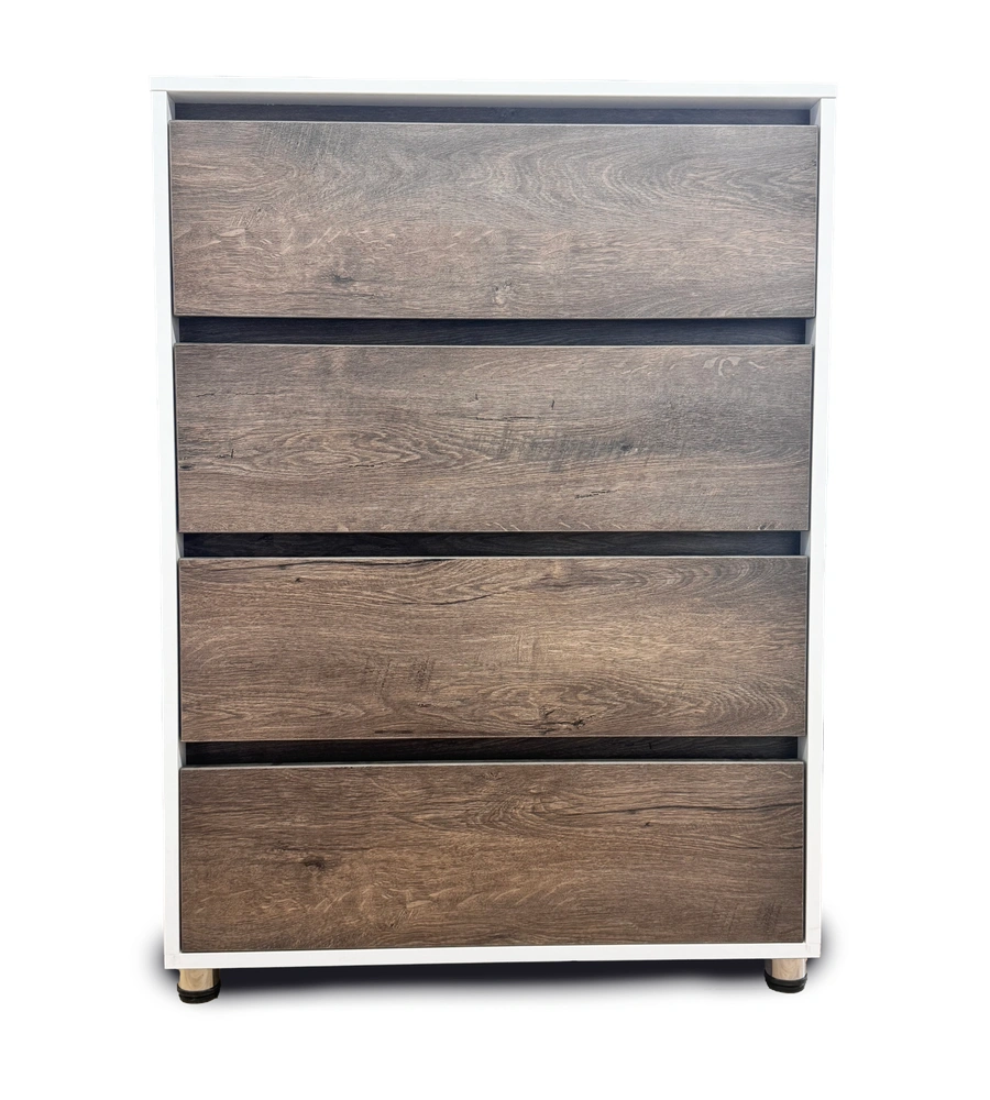 Comodă albă cu 4 sertare finisaj nuc închis – design modern, 4S/FI/FM - imagine 4