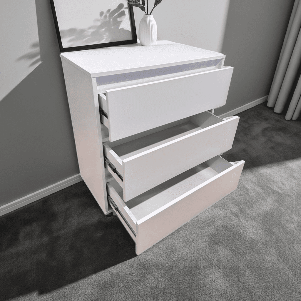 Минималистичный белый шкаф 3S/FI/FM с 3 ящиками – без ручек — изображение 2