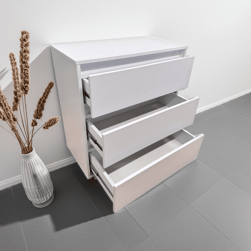 Минималистичный белый шкаф 3S/FI/FM с 3 ящиками – без ручек — изображение 5